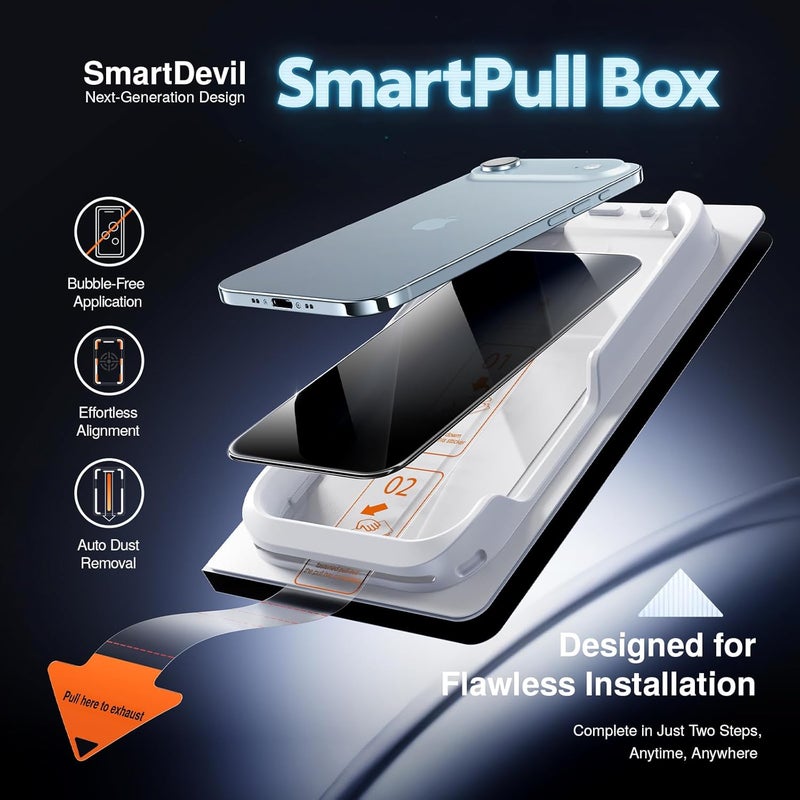 SmartDevil 2 Pack Tempered Glass for iPhone Air Privacy Screen Protector, Military-Grade Shatterproof Protection, 9H Hardness, Anti-Spy Privacy Film, Fast & Easy Installation, Case Friendly Design - Image 4